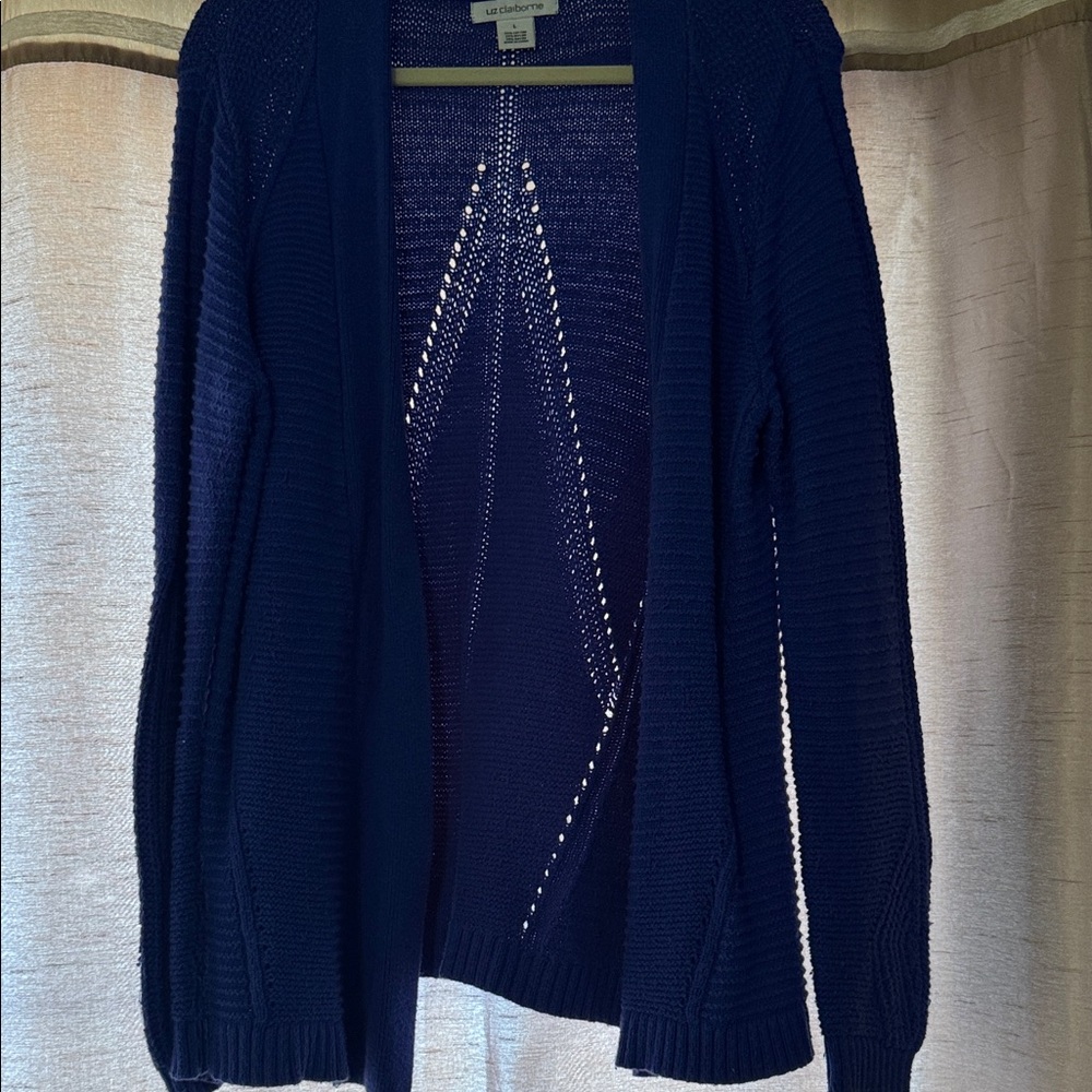 Liz Claiborne Dark Blue Open-Front Cardigan